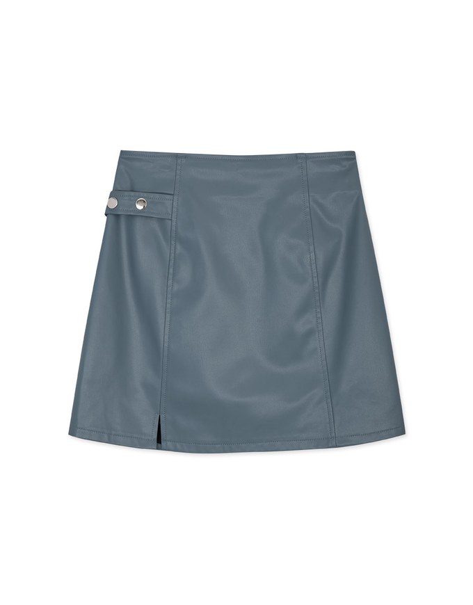 Side Button Slit Faux Leather Skirt