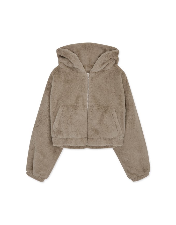 Hooded Fluffy Faux Fur Blazer Jacket