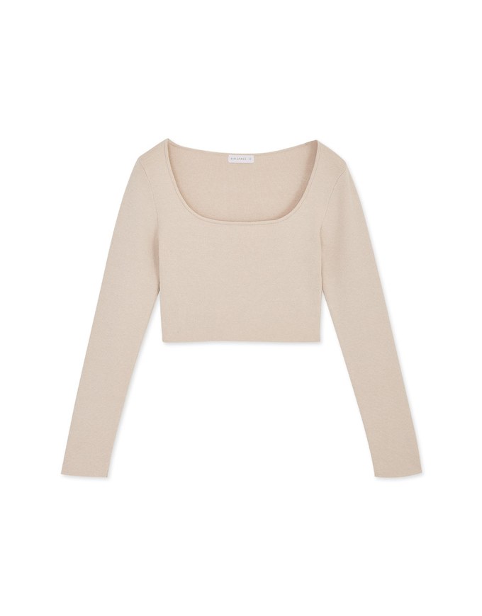 U Collar Knit Fitted Crop Top