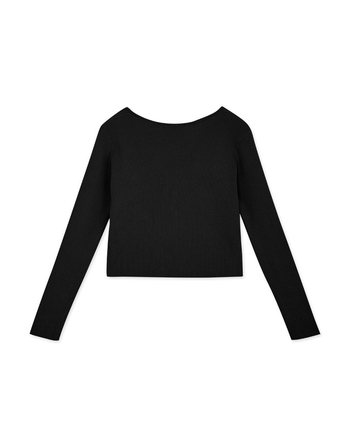 Square Neck Buttoned Crop Knit Top