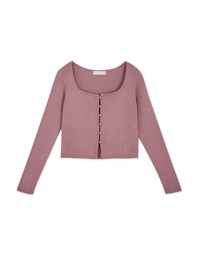 Square Neck Buttoned Crop Knit Top
