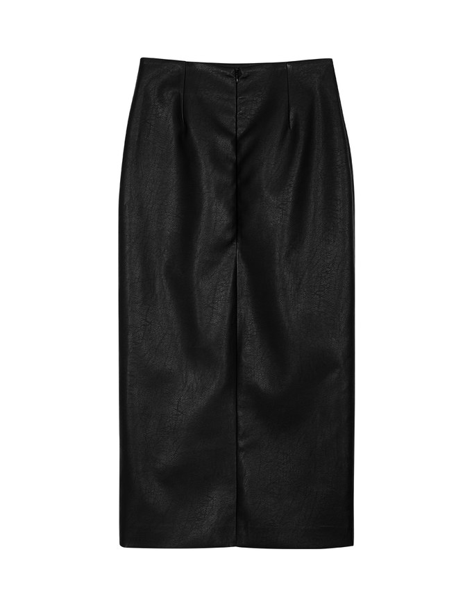 Textured Buttoned Leather Maxi Skirt