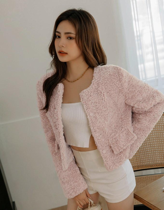 Buttoned Furry Loose Blazer Jacket