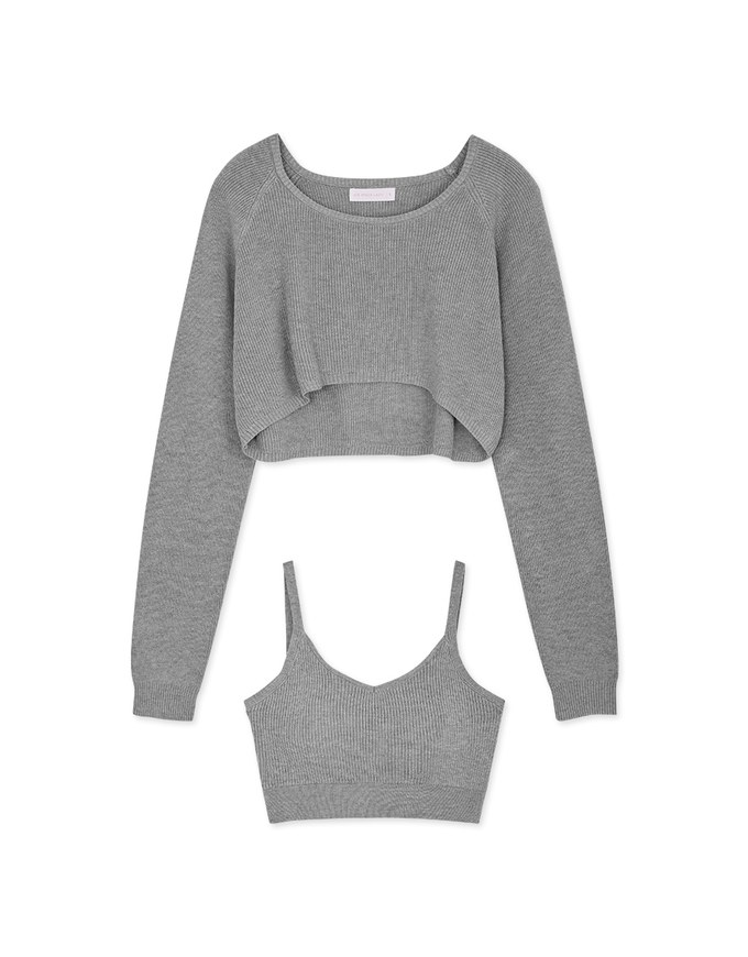 Round Neck Two-piece Crop Knit Top (With Padding)