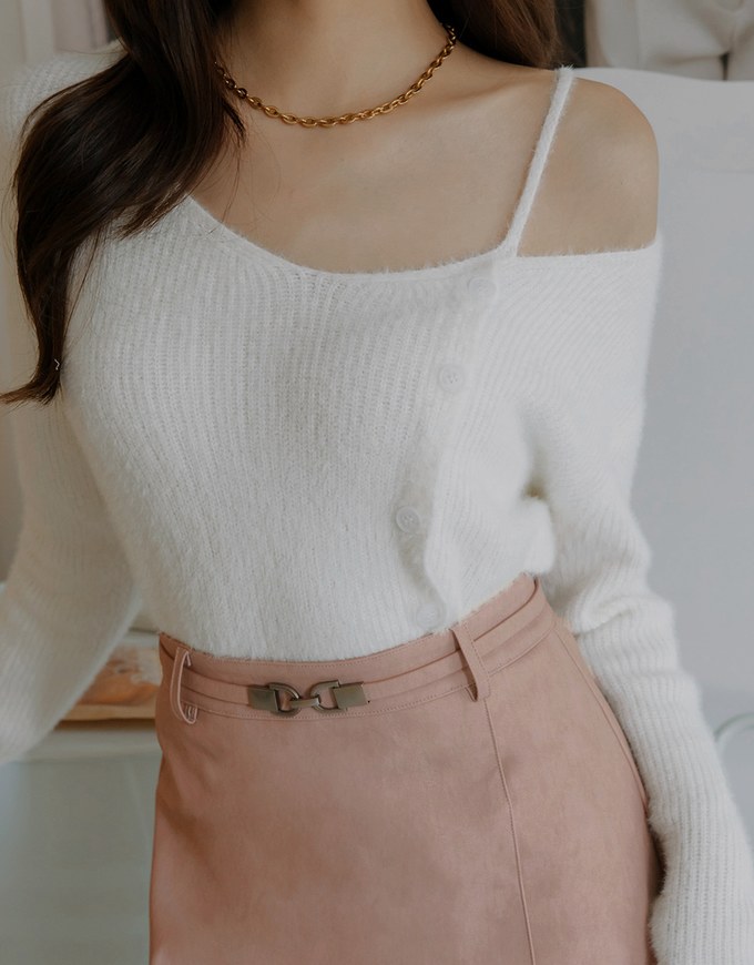 Single Strap Buttoned Knit Crop Top