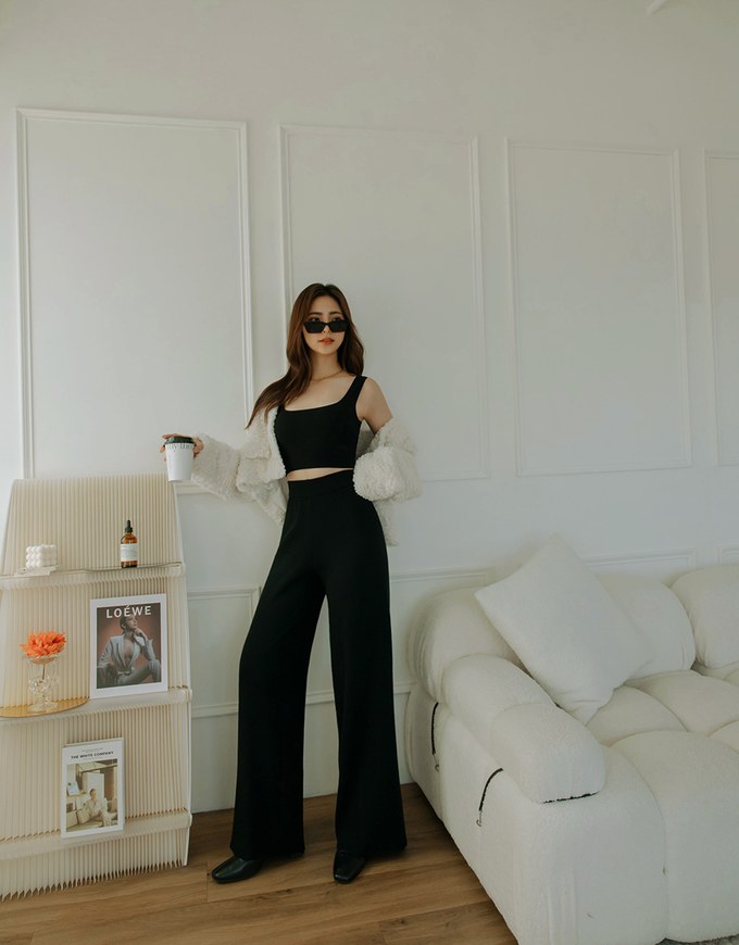 High Waisted Knit Knit Loose Pants