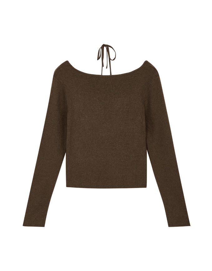 Small V Neck Tie Knitted Long Sleeve Top