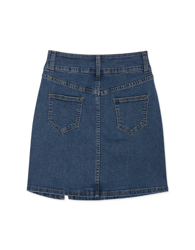 Side Double ButtonSlit Denim Jeans Skirt
