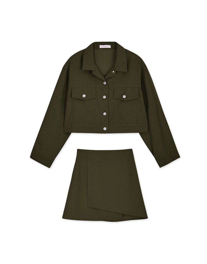 Lapel Buttoned Irregular Skirt Set