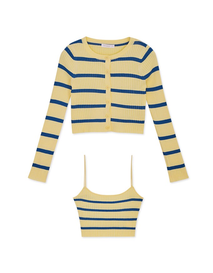 Contrast Striped Button-Down Two-Piece Knit Top