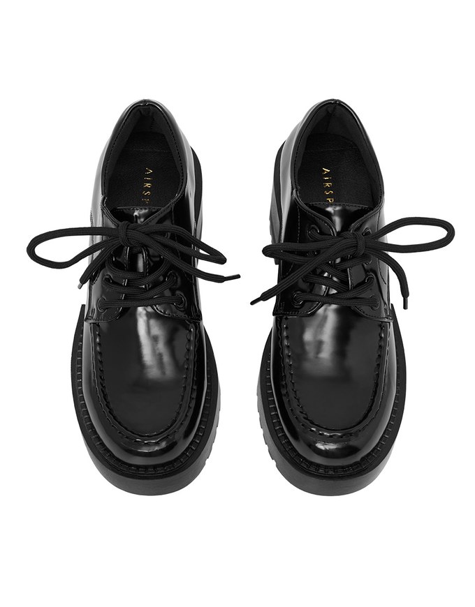 Lace-Up Platform Mid-Heel Loafers