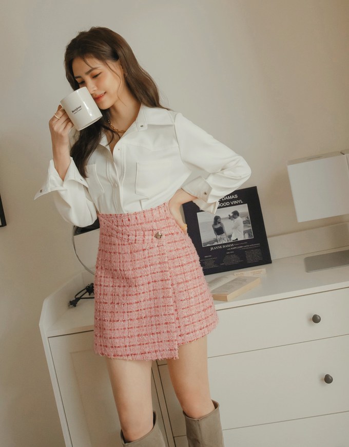 Chic Textured Side Button Elastic Skirt