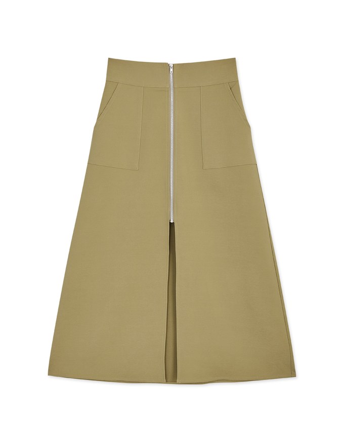 Front Zipper Slit Maxi Skirt