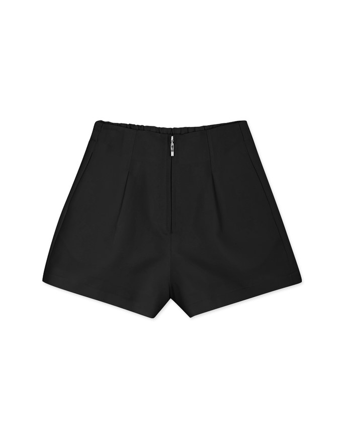Zipper Pleated High Waisted Slim Shorts