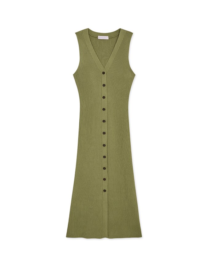 Button  Knit Vest Maxi Dress