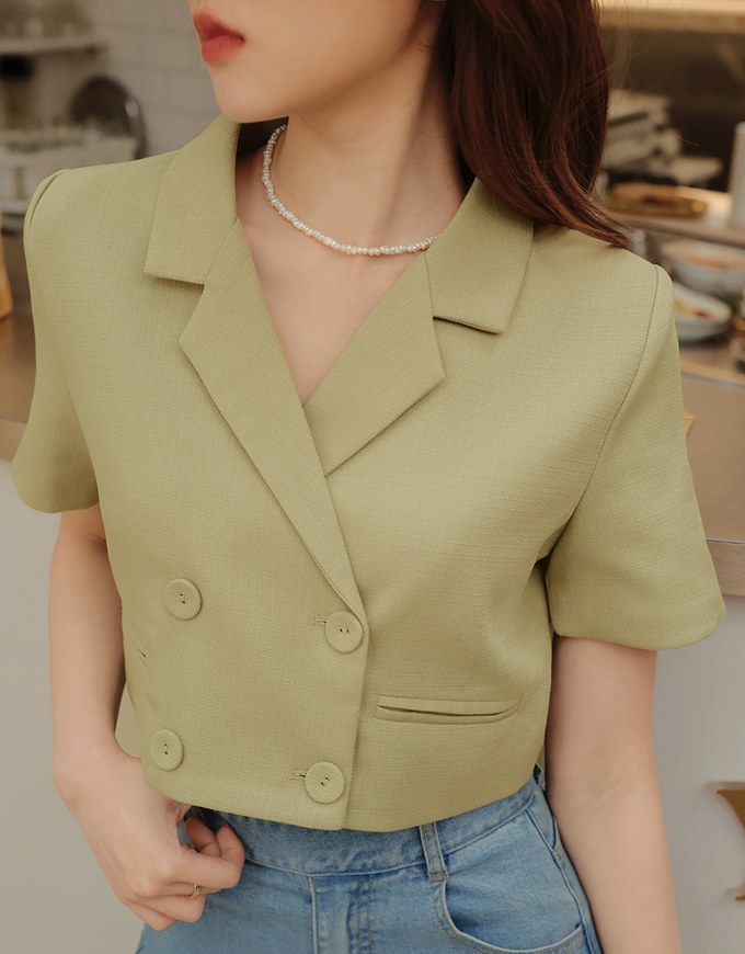 Double Breasted Crop Blazer (With Shoulder Pads)