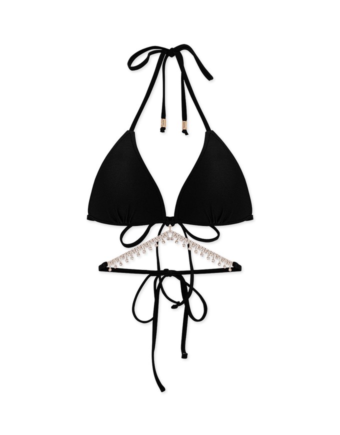 【PUSH UP】Jewelry Bikini Top With Detatchable Rhinestone Belt Accessories Bra Padded