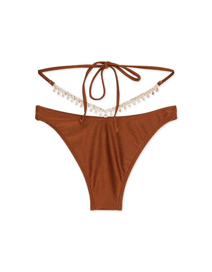 Fringed Rhinestone Tie-Up Bikini Bottom Trunck