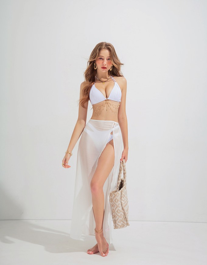 【PUSH UP】Jewelry Bikini Top With Detatchable Rhinestone Chain Accessories Bra Padded