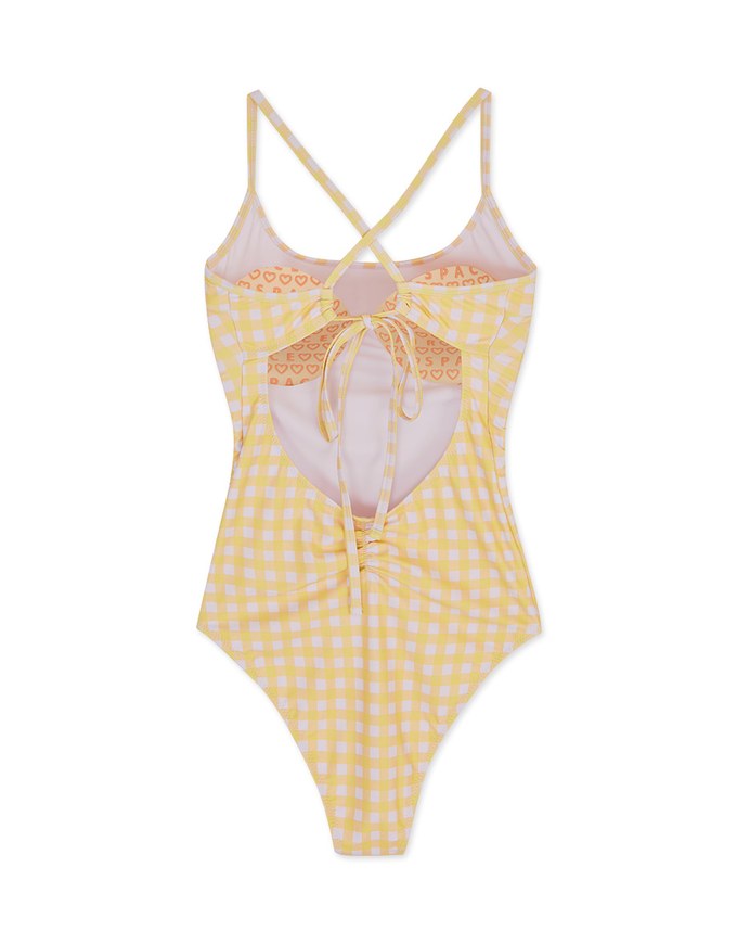 【I am CIRCLE】Collab-  Plaid Lace-Up One-Piece Swimsuit