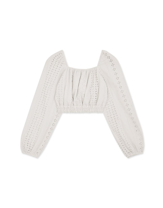 Lace Square Neck Puffed Sleeves Crop Top