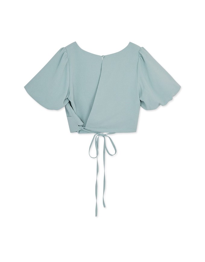 Heart Neck Puff Sleeve Shirred Top