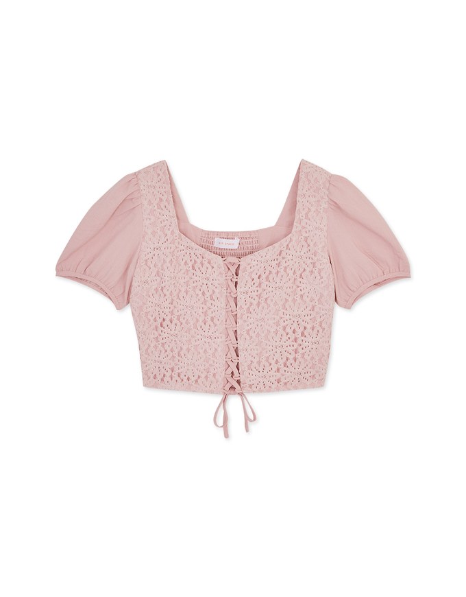 Petal Lace Tie Short Sleeve Top