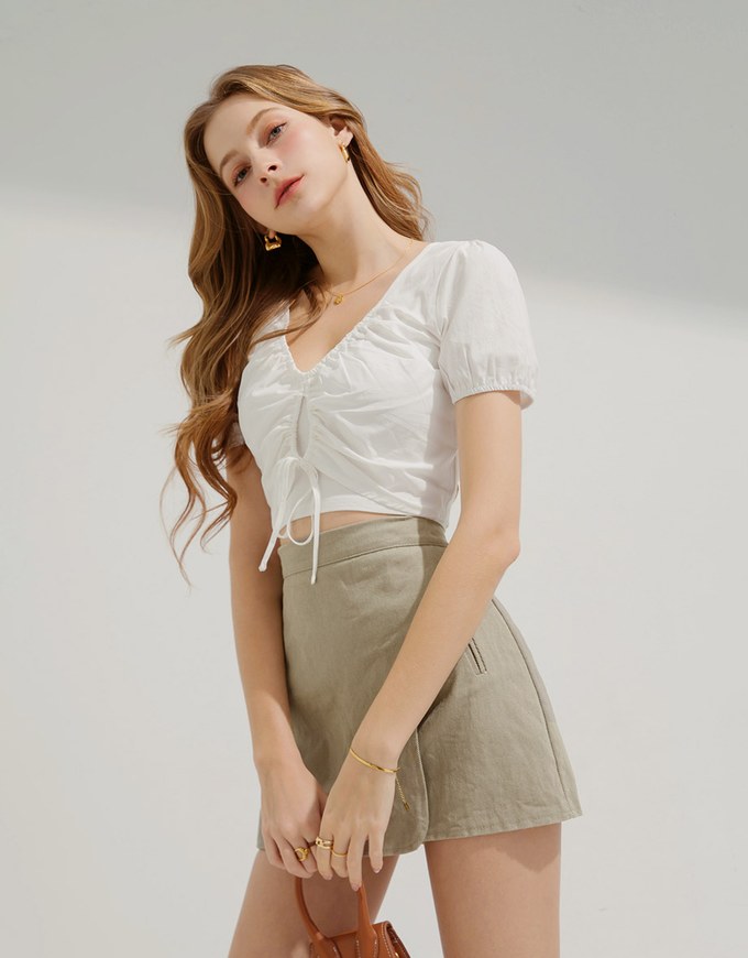 2WAY Two-piece Drawstring Short-Sleeved Top