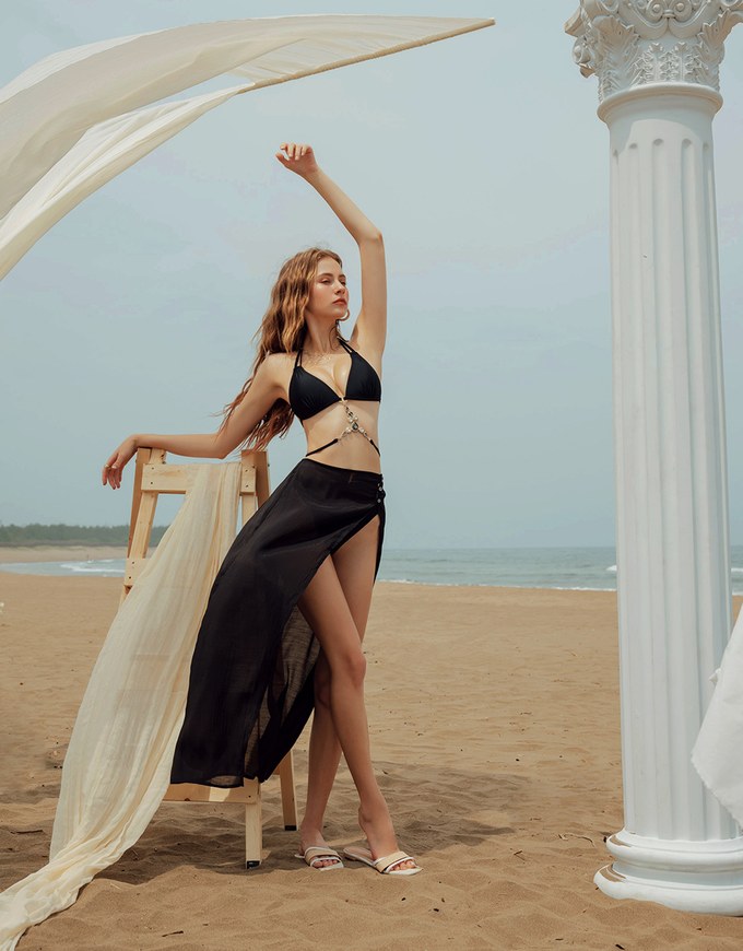 【Beach Cover】Slit Chiffon Bikini Cover Up Skirt