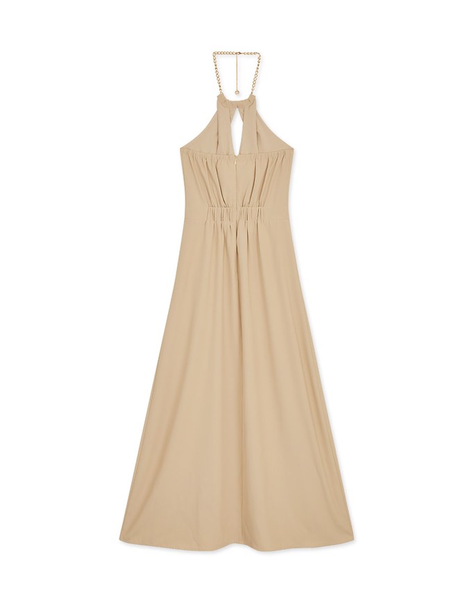 Halter Neck Backless Maxi Dress with Golden Chain