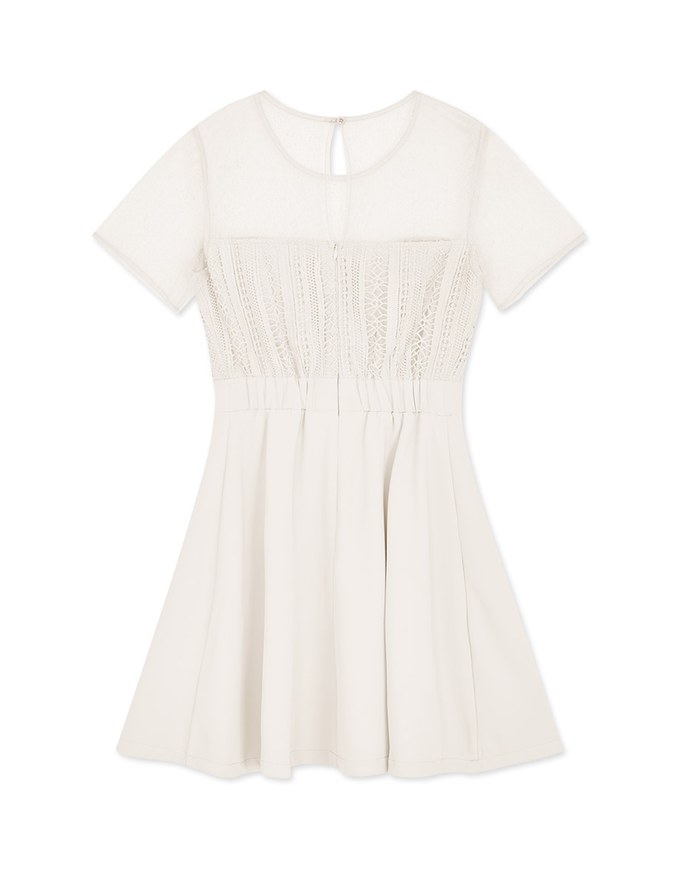 Sheer Stitching Lace Short-Sleeved Dress