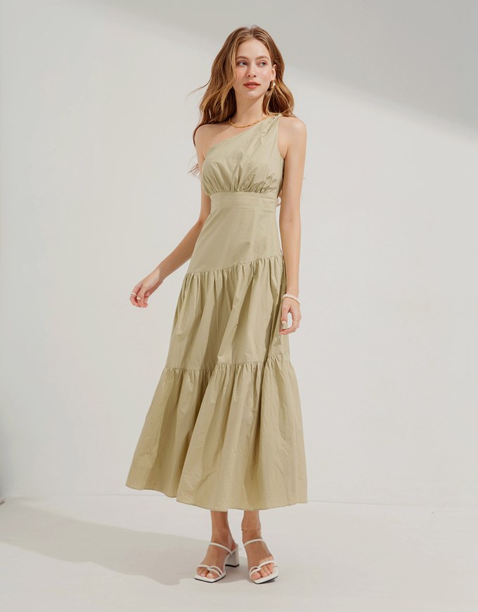 One Shoulder Bra Padded Maxi Long Dress (With Padding)
