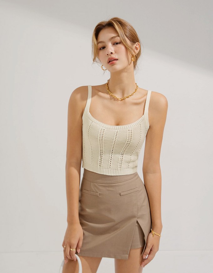 Thin Shoulder Knit Crop Tank Top