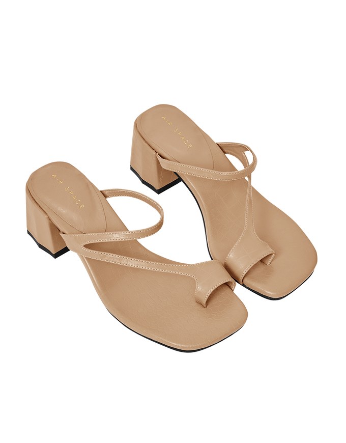 Slip-On Embossed Mid-Heel Sandals