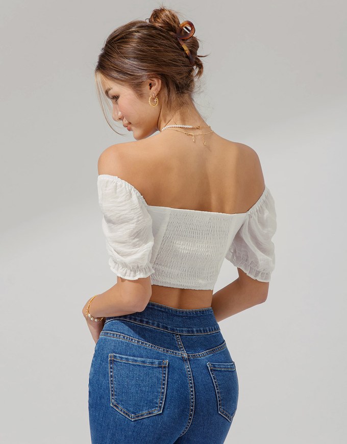 2Way Puffy Sleeve Crop Top (With Padding)