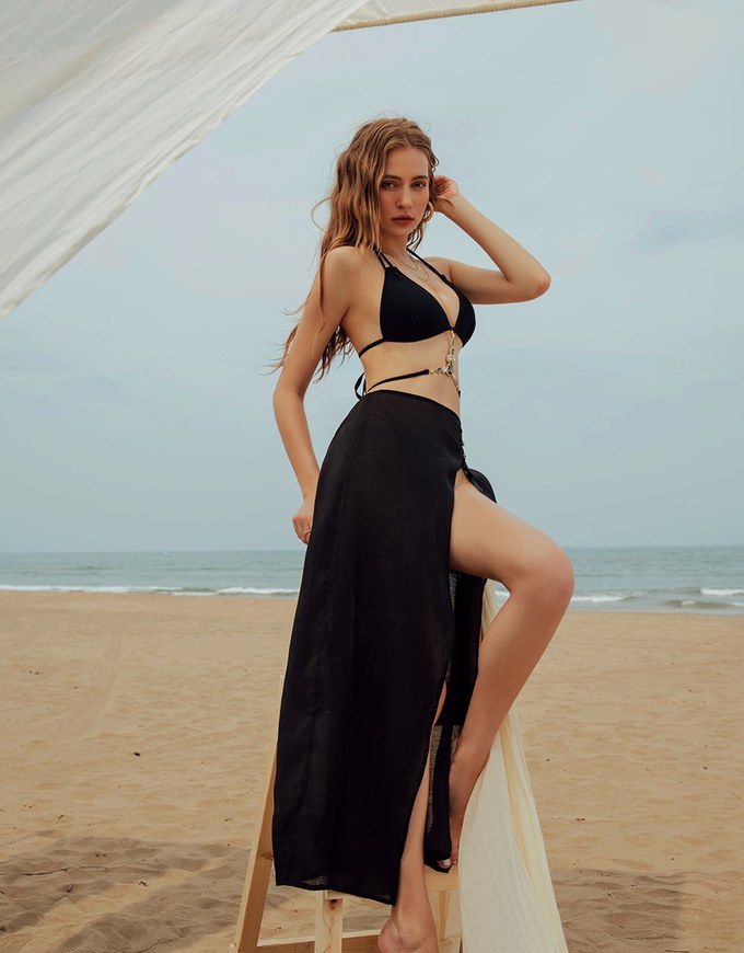 【Beach Cover】Slit Chiffon Bikini Cover Up Skirt