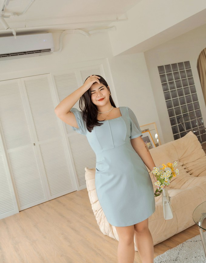 High Natural Waistline Short Sleeve Mini Dress