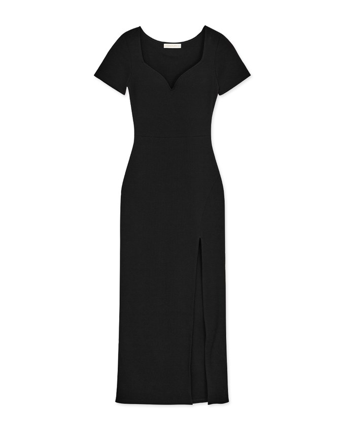 Push-Up Fitted Slit Knit Long Dress