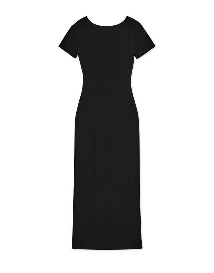 Push-Up Fitted Slit Knit Long Dress
