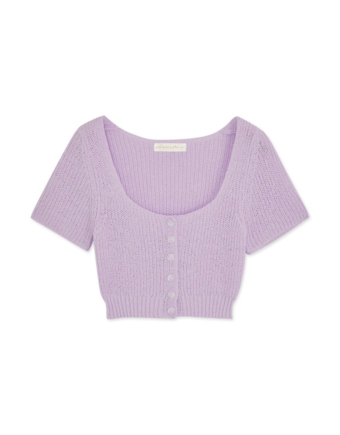 Square Neckline Button  Knit Top