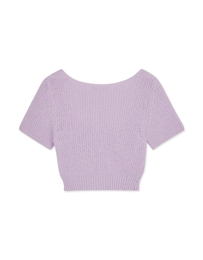 Square Neckline Button  Knit Top