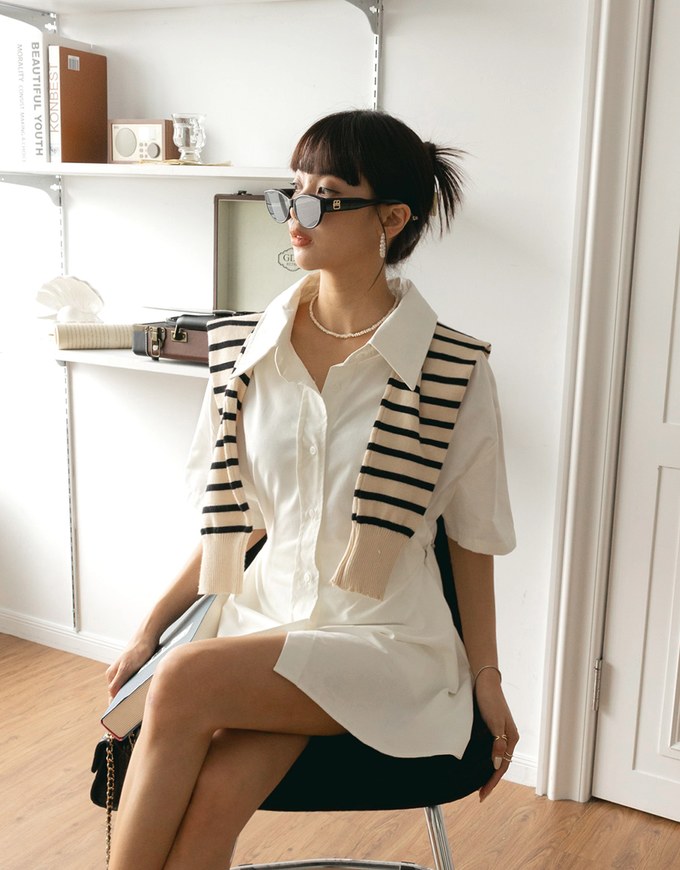 Adjustable Waist Short Sleeve Blouse