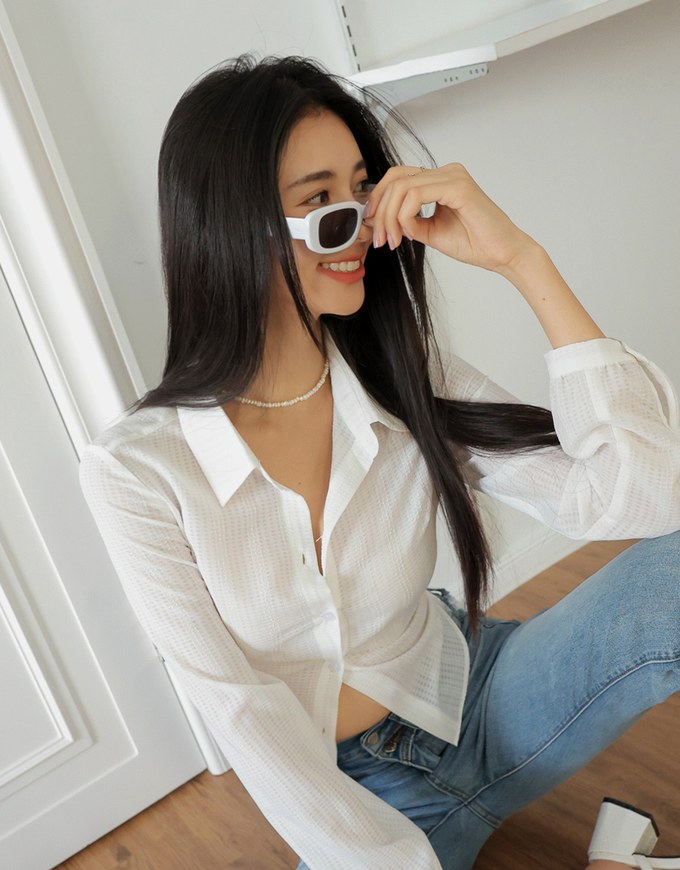 Back Hollow Tie Ribbon Sheer Blouse