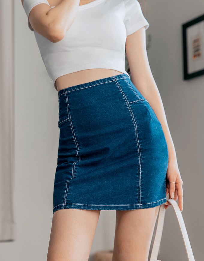 DNA Perfect Waistline Comfort High Waisted Denim Jeans Skirt