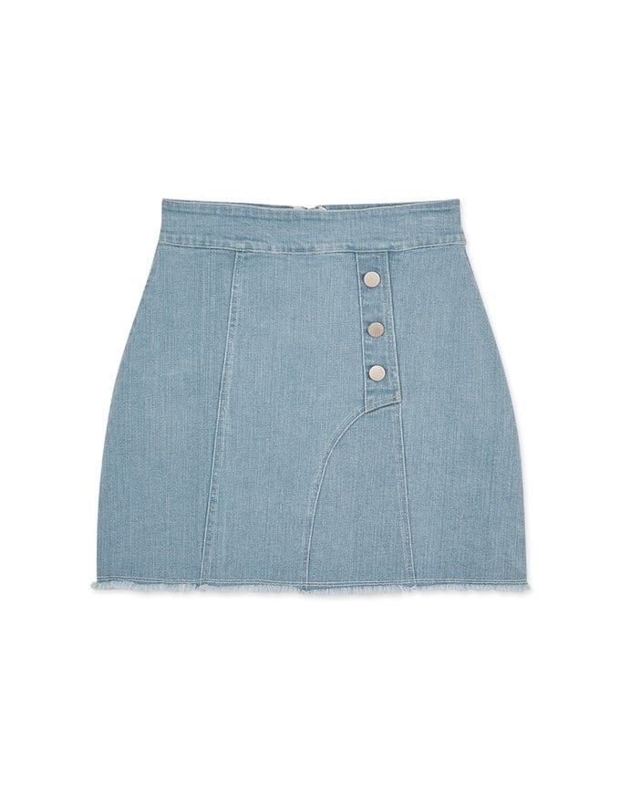 Detailed Distressed Hem Denim Jeans Skirt