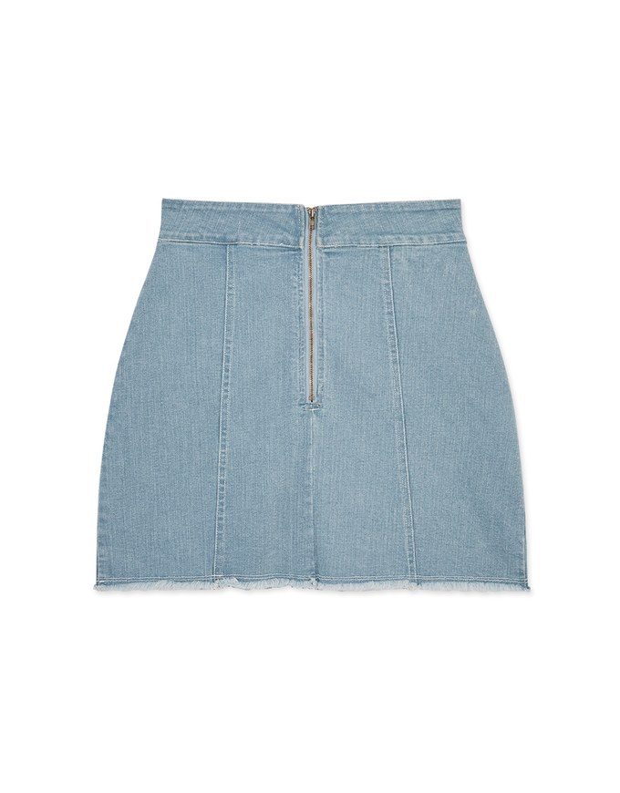 Detailed Distressed Hem Denim Jeans Skirt