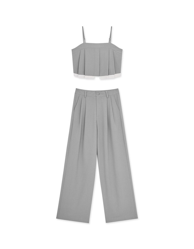 Thin Strap Pleated Cami Top Suit Pants Set