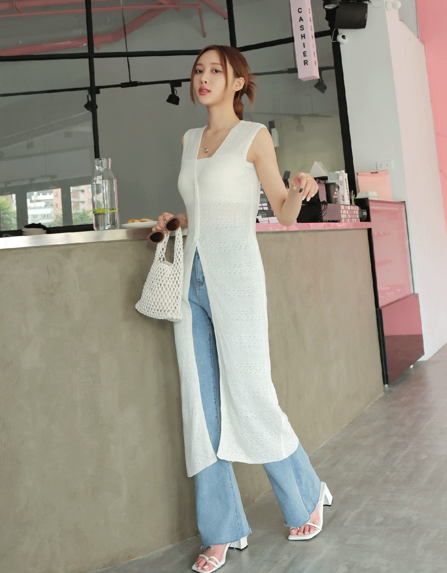 Textured Knitted Long Vest