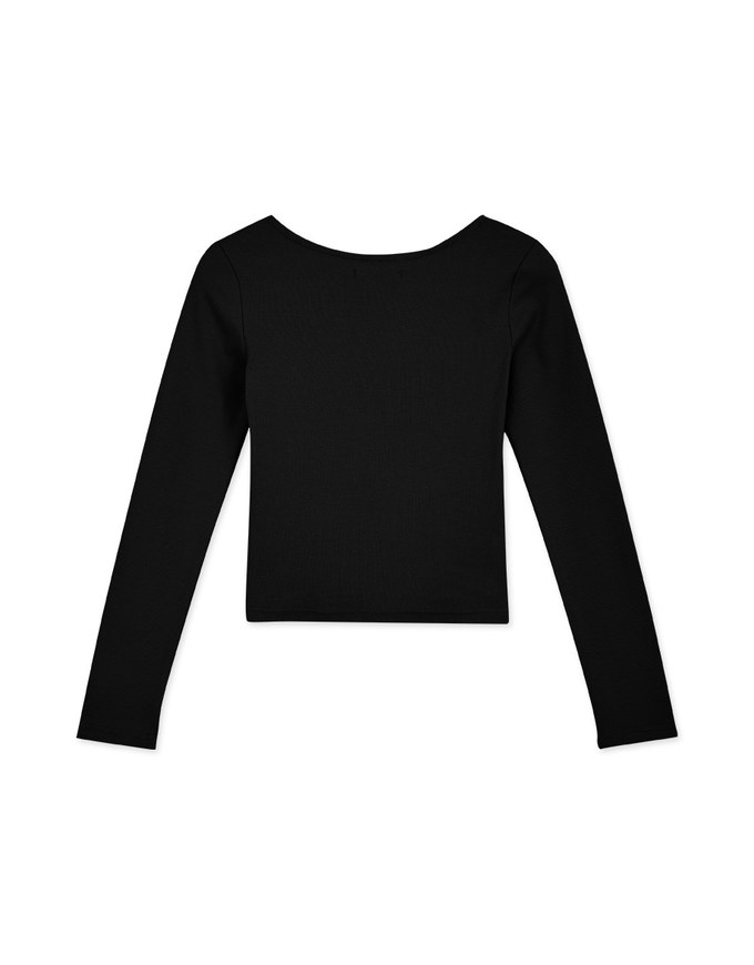 Small V Low-Cut Long-Sleeved Knit Top