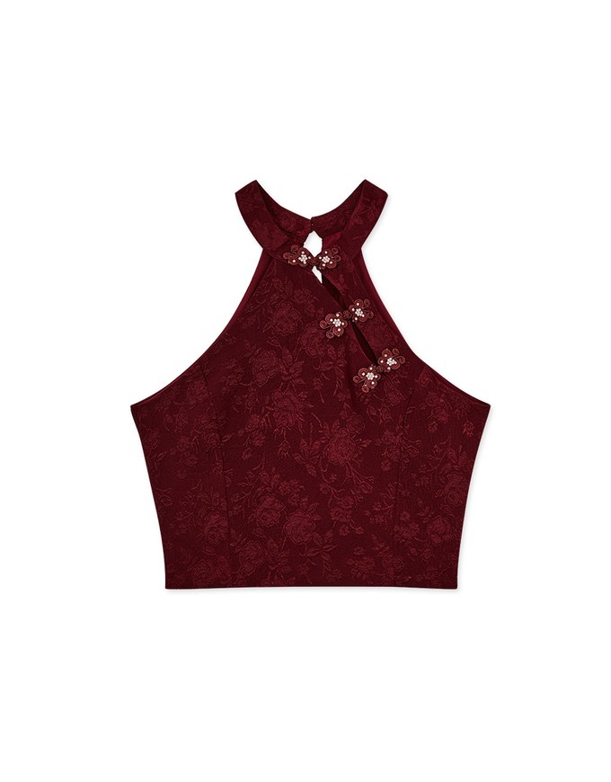 Embossed Cheongsam Collar Short Shoulder Vest